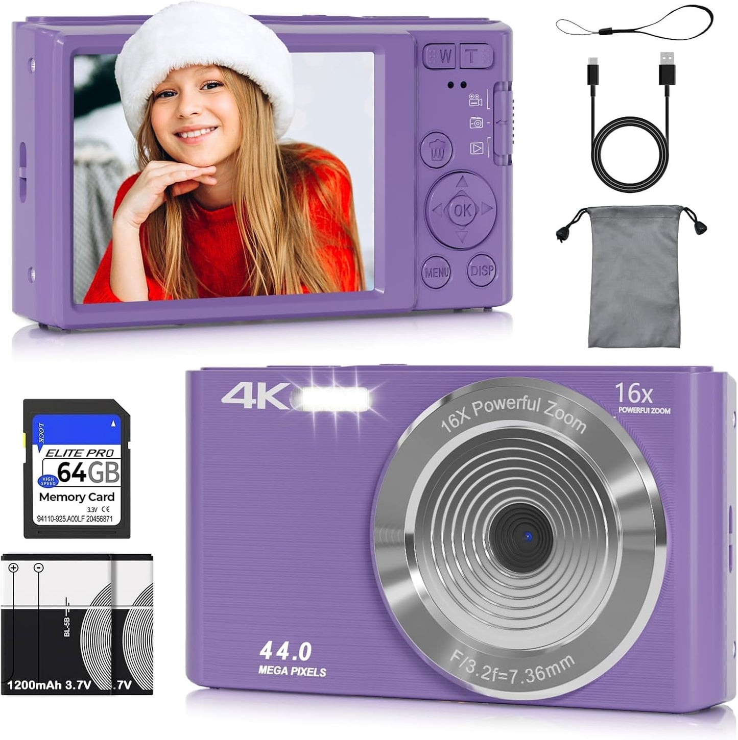 Compact 44MP Kids Camera with 64GB SD - Easy Vlogging