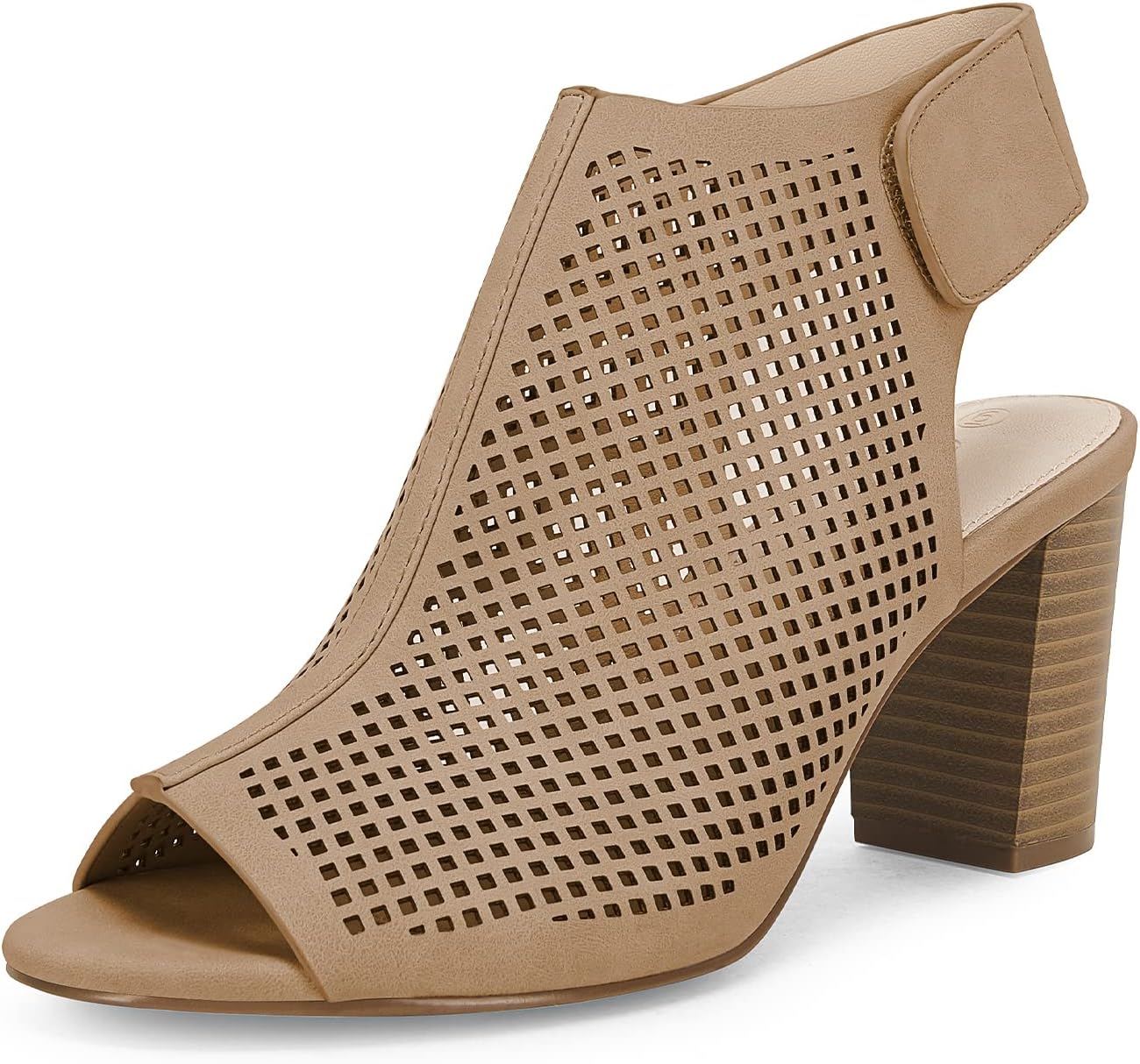 Coutgo Heels for Women Open Toe Boots Cutout Ankle Strap Sandals