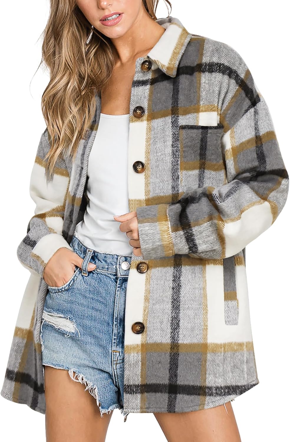 Stylish Women's Plaid Shacket Jacket for Fall and Winter Wear