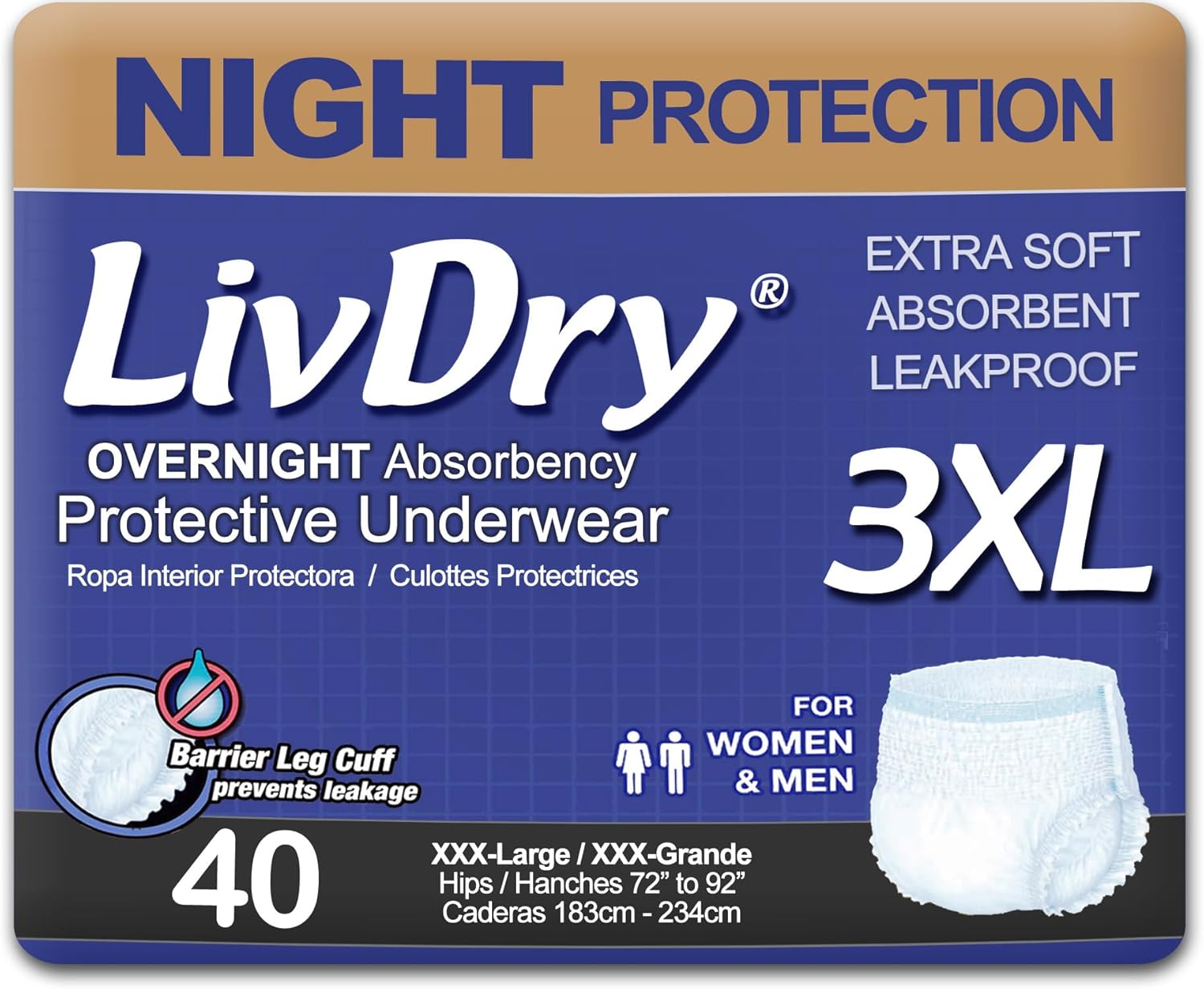 LivDry Adult Incontinence Underwear for Overnight Comfort