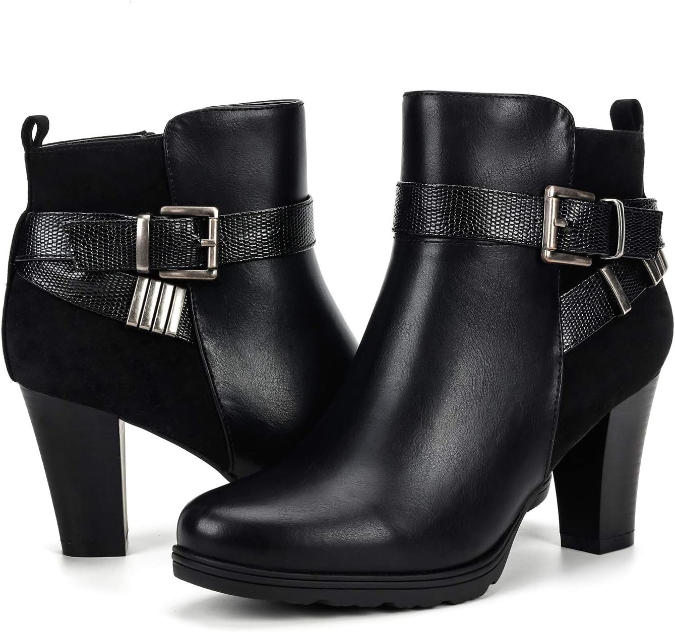 mysoft Women's Zipper Booties with Chunky Stacked Heel Style