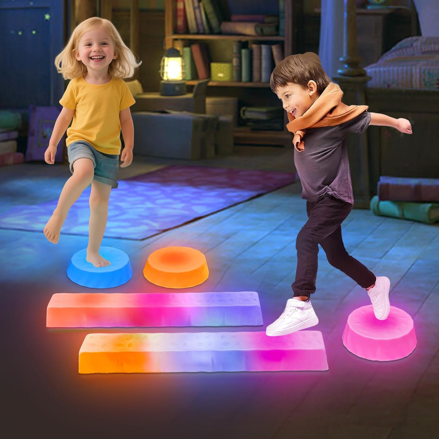 Kids Light Up Balance Beam Set with Colorful Stepping Stones