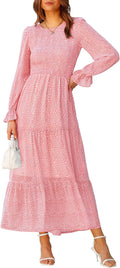 Womens Casual Floral Maxi Dress - Flouncy Ruffle Hem Boho