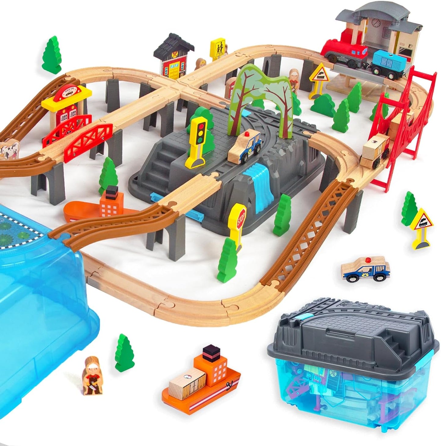 100Pcs Wooden Train Set for 3 Year Old Boys - Perfect Gift