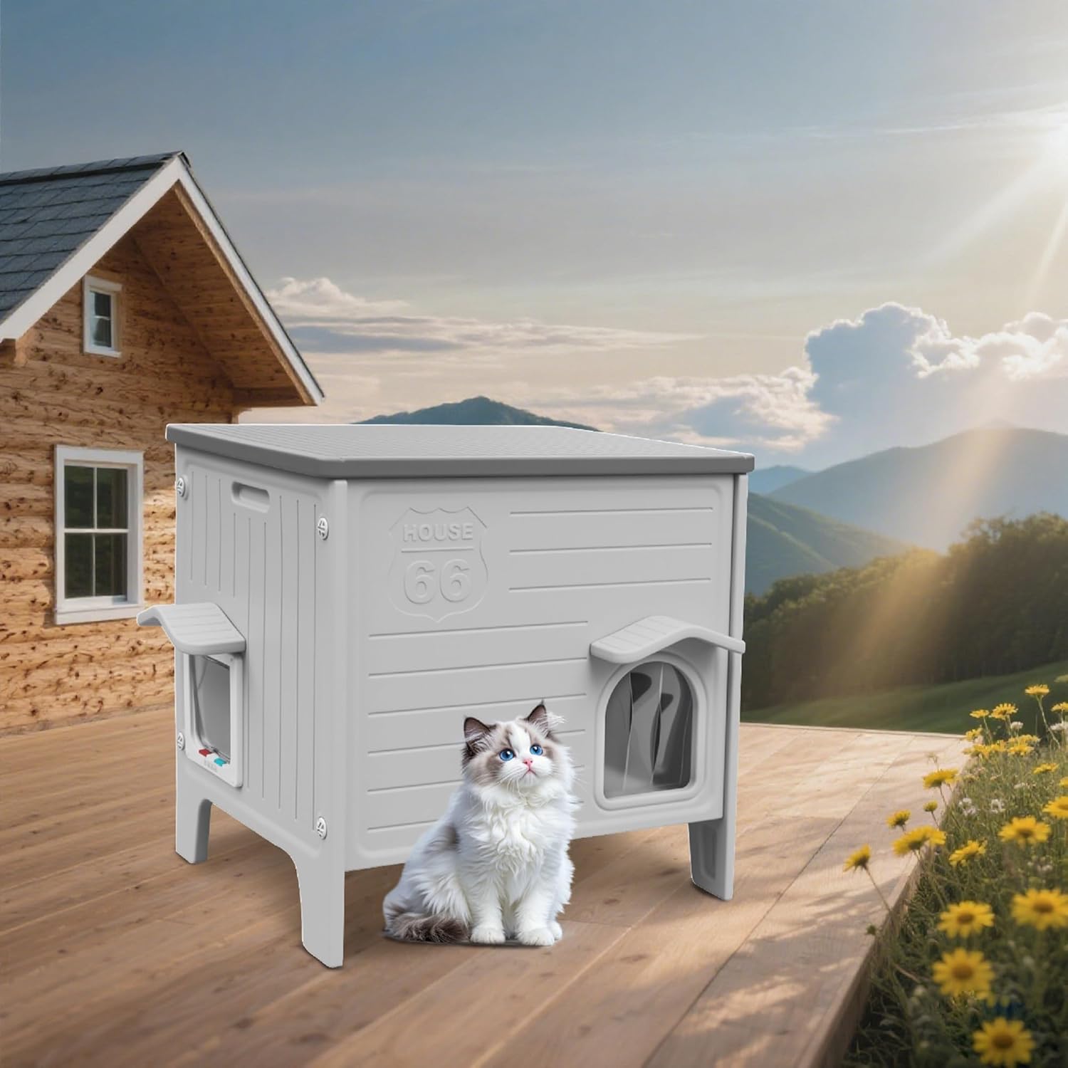 Plastic Outdoor Cat House Weatherproof Elevated Shelter for Cats