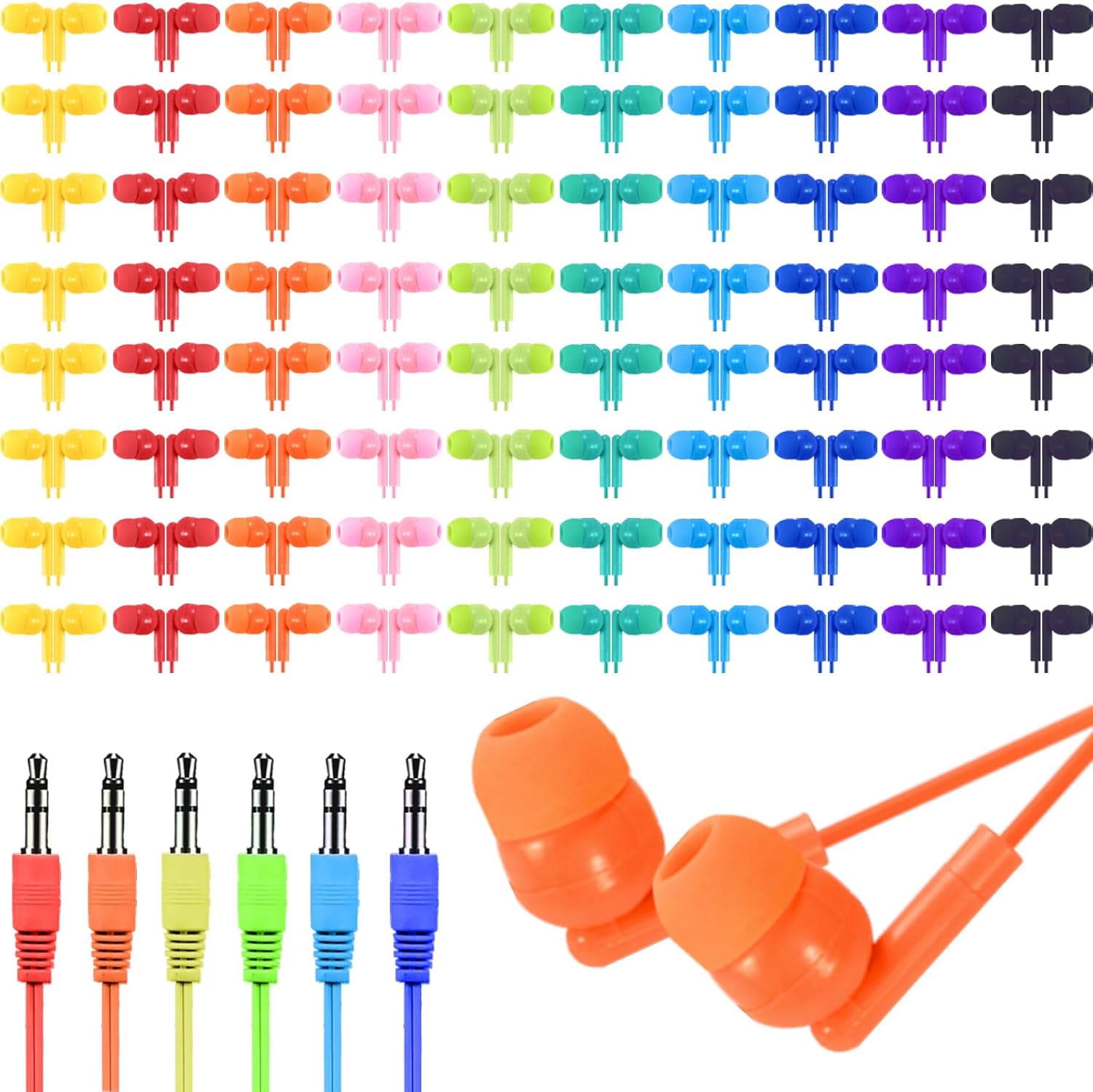 100 Pack Bulk Earbuds for Classroom Use - Affordable Wired Headphones