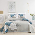 DJY 3 Pieces Quilt Set California King Blue Floral Pattern