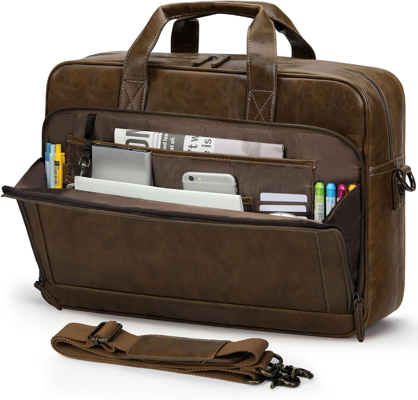 RAINSMORE Mens Laptop Bag 16 Inch Leather Briefcase for Work