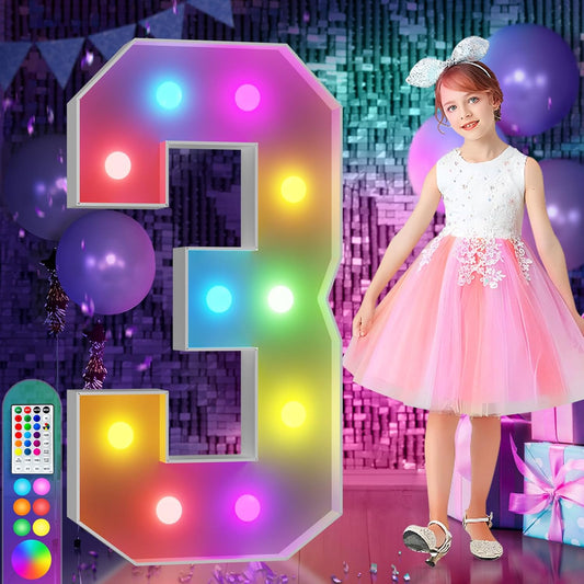 Colorful Marquee Numbers with Remote for 30th Birthday Decor