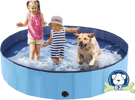 Foldable Dog Pool for Pets and Kids - Portable Bath Tub Fun