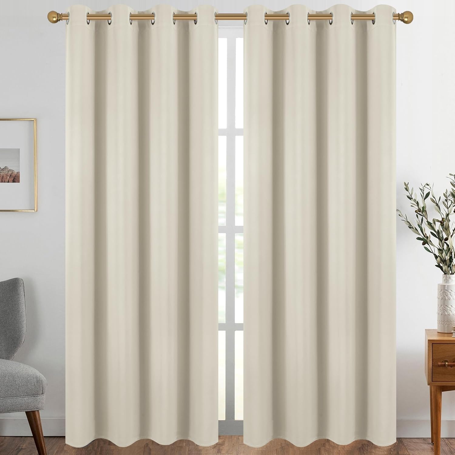 Diraysid Light Beige Grommet Blackout Curtains for Bedroom