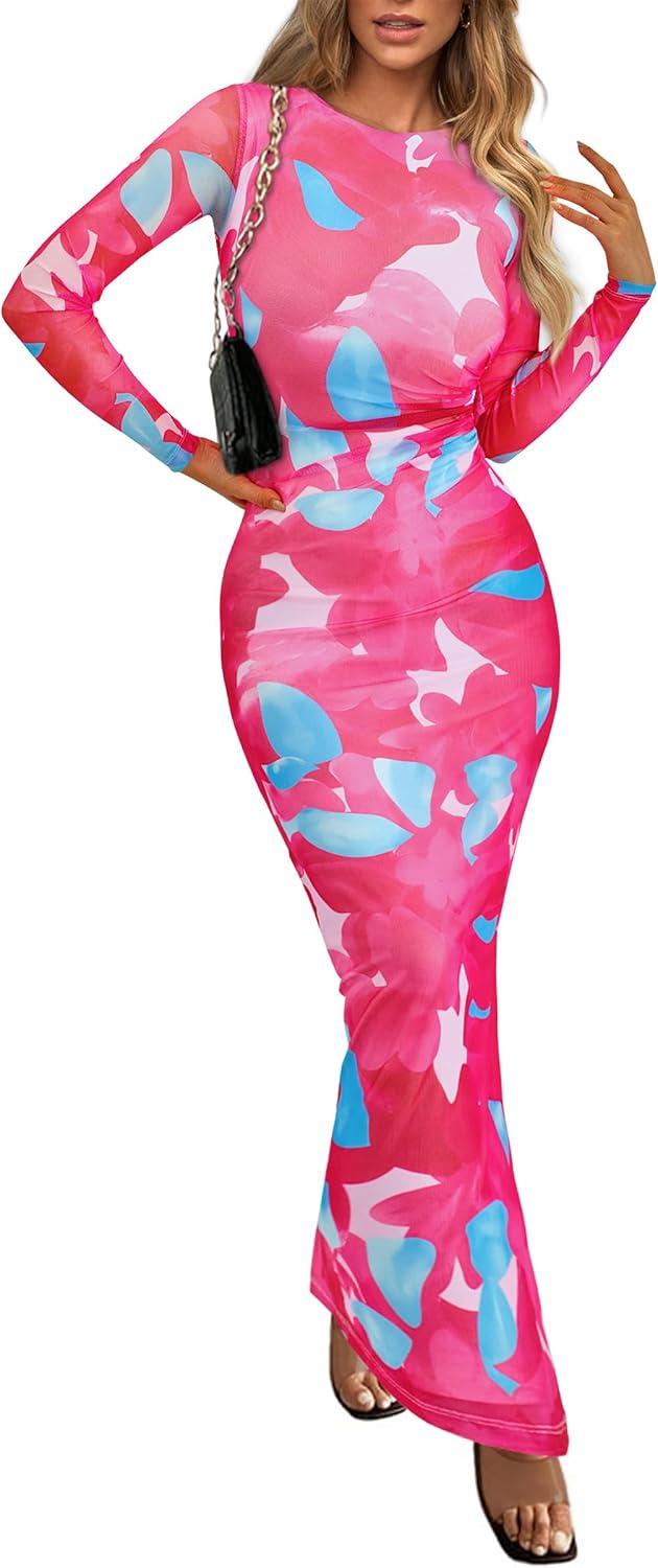 PRETTYGARDEN Women's Bodycon Maxi Dress for Fall and Spring
