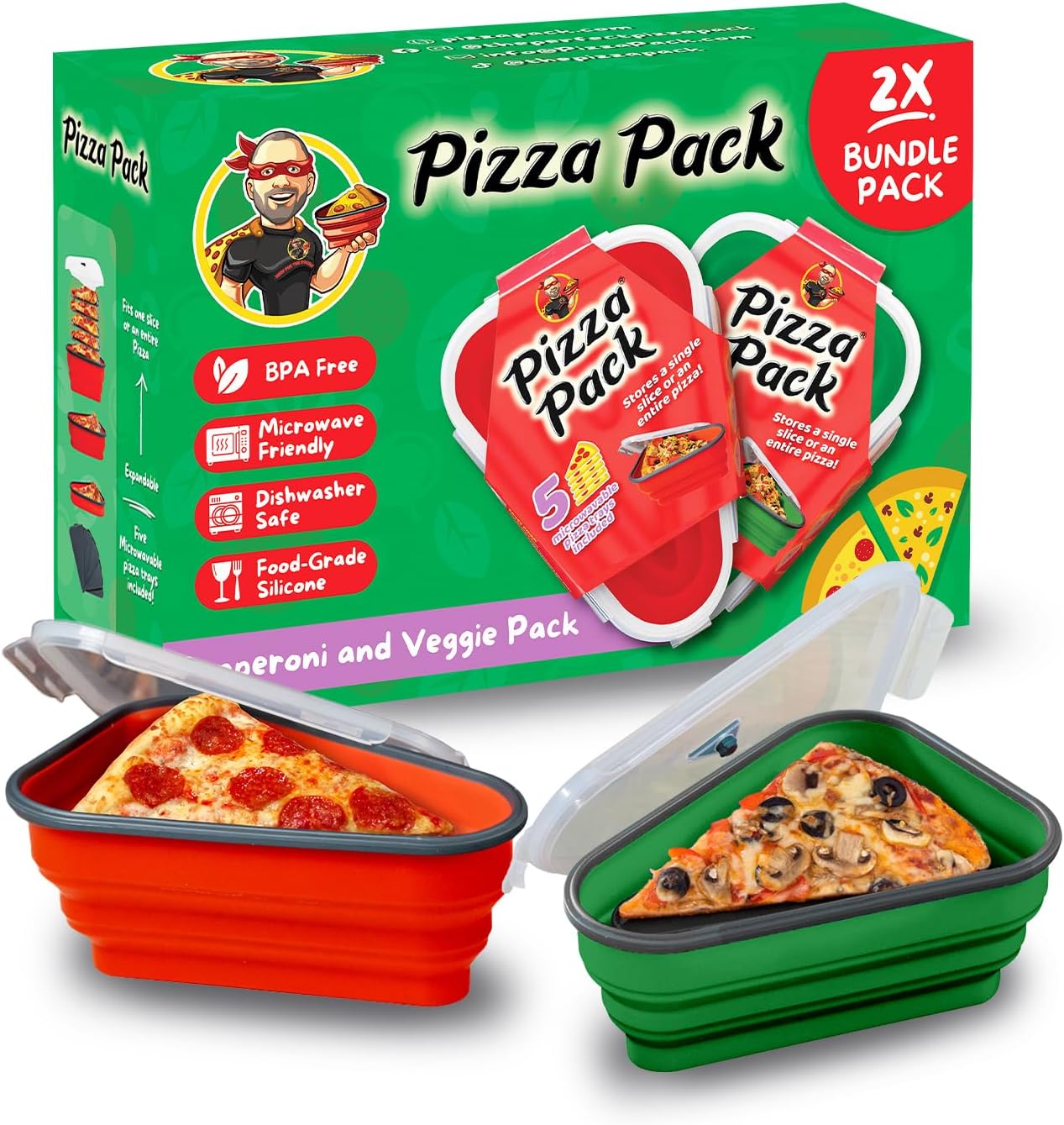 Pizza Pack Reusable Storage Container with 5 Microwavable Trays