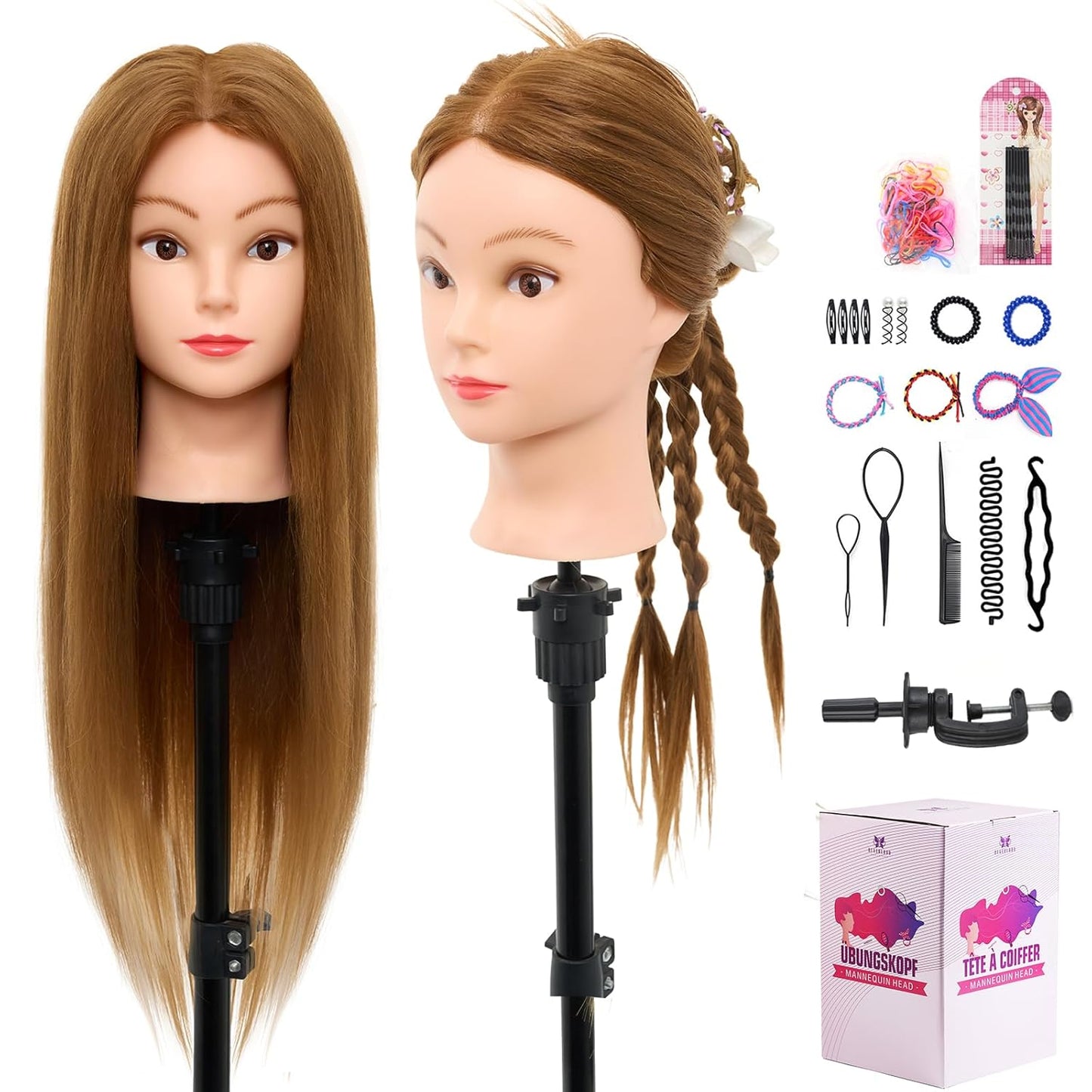 28 Inch Mannequin Head with 80% Real Human Hair for Styling