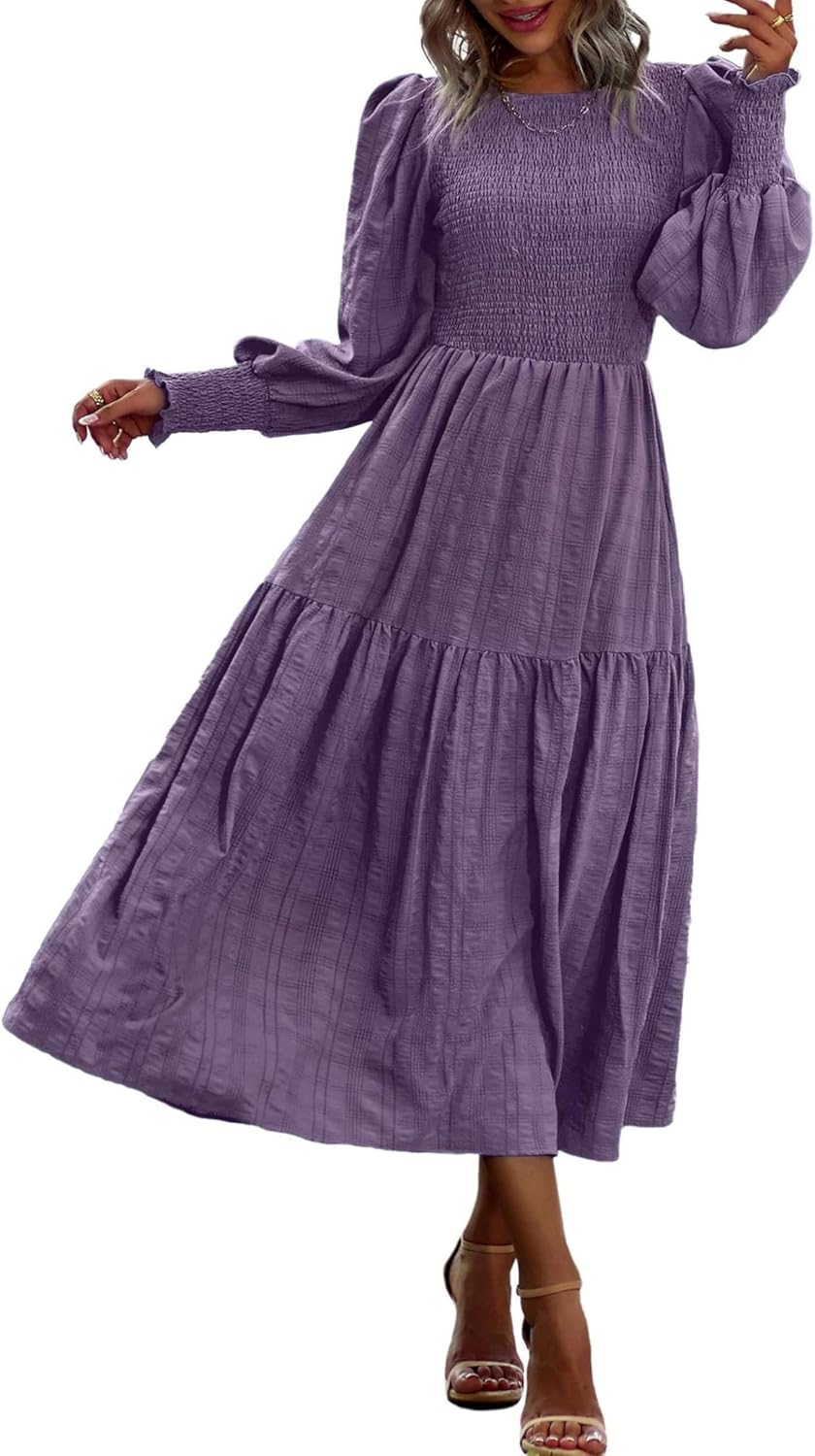 PRETTYGARDEN Women Puff Long Sleeve Maxi Dress for Spring 2025