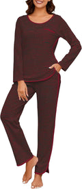 Womens Cotton Pajama Sets Stripe 2 Piece Lounge Set - Comfy Long