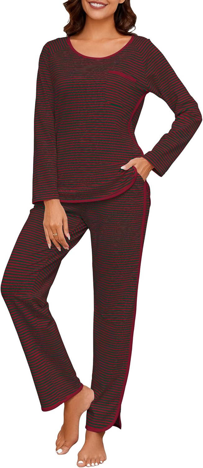Womens Cotton Pajama Sets Stripe 2 Piece Lounge Set for Comfort