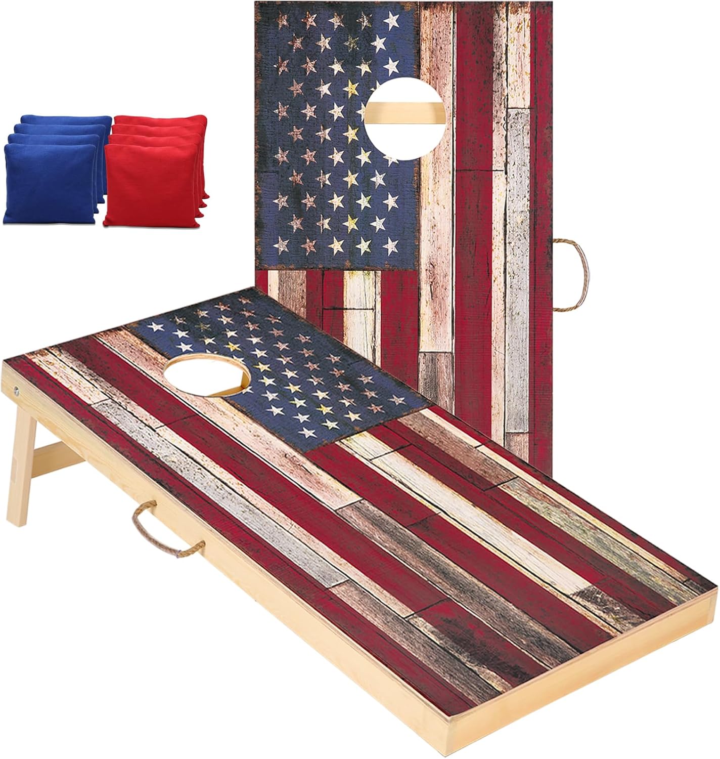 Shevvi Solid Cornhole Boards with American Flag Design for Fun