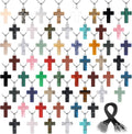 Assorted Colors Natural Stone Cross Gemstone Charms - 100 pcs set