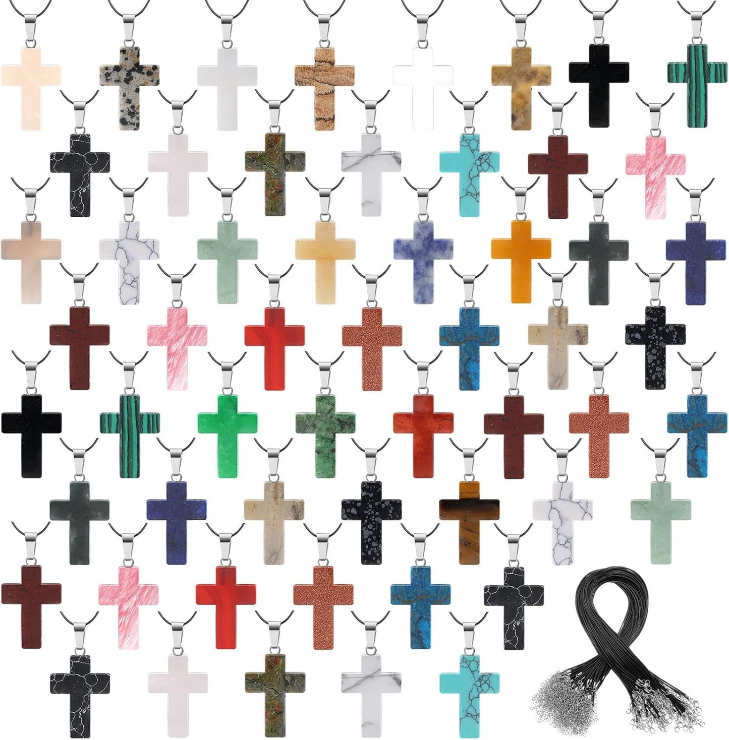 100 Pcs Assorted Colors Natural Stone Cross Charms for Jewelry