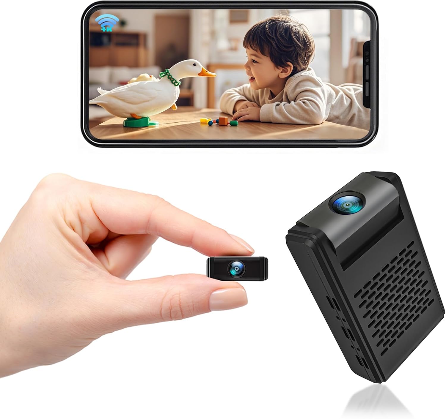 4K Mini Nanny Cam - 180 Rotating Lens, Free Storage, Night Vision