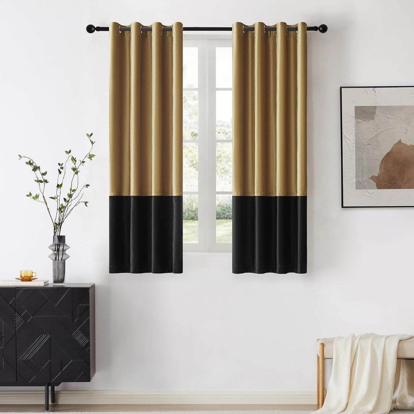 Luxurious Gold Black Velvet Window Curtains for Darkening Rooms