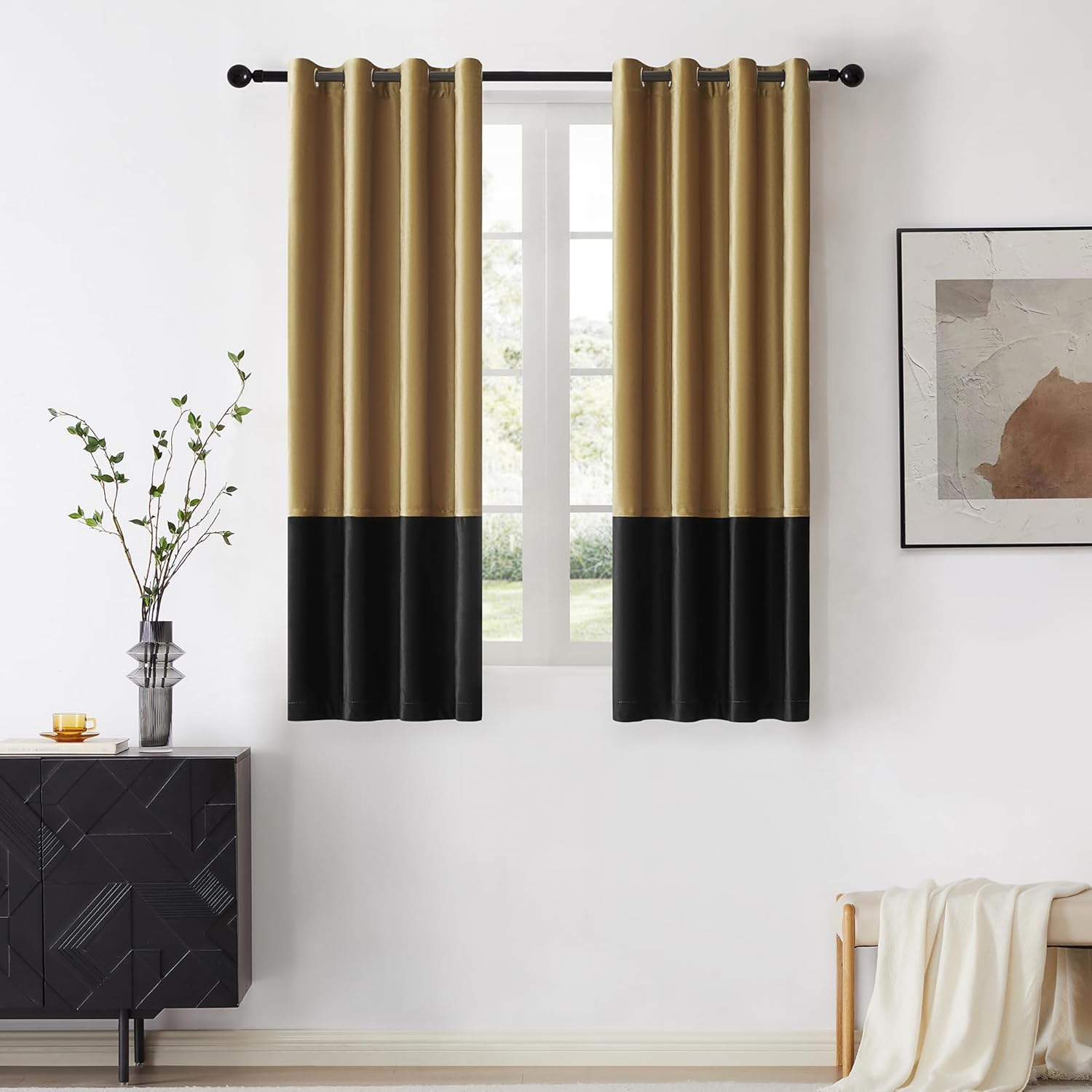 Luxurious Gold Black Velvet Window Curtains for Darkening Rooms