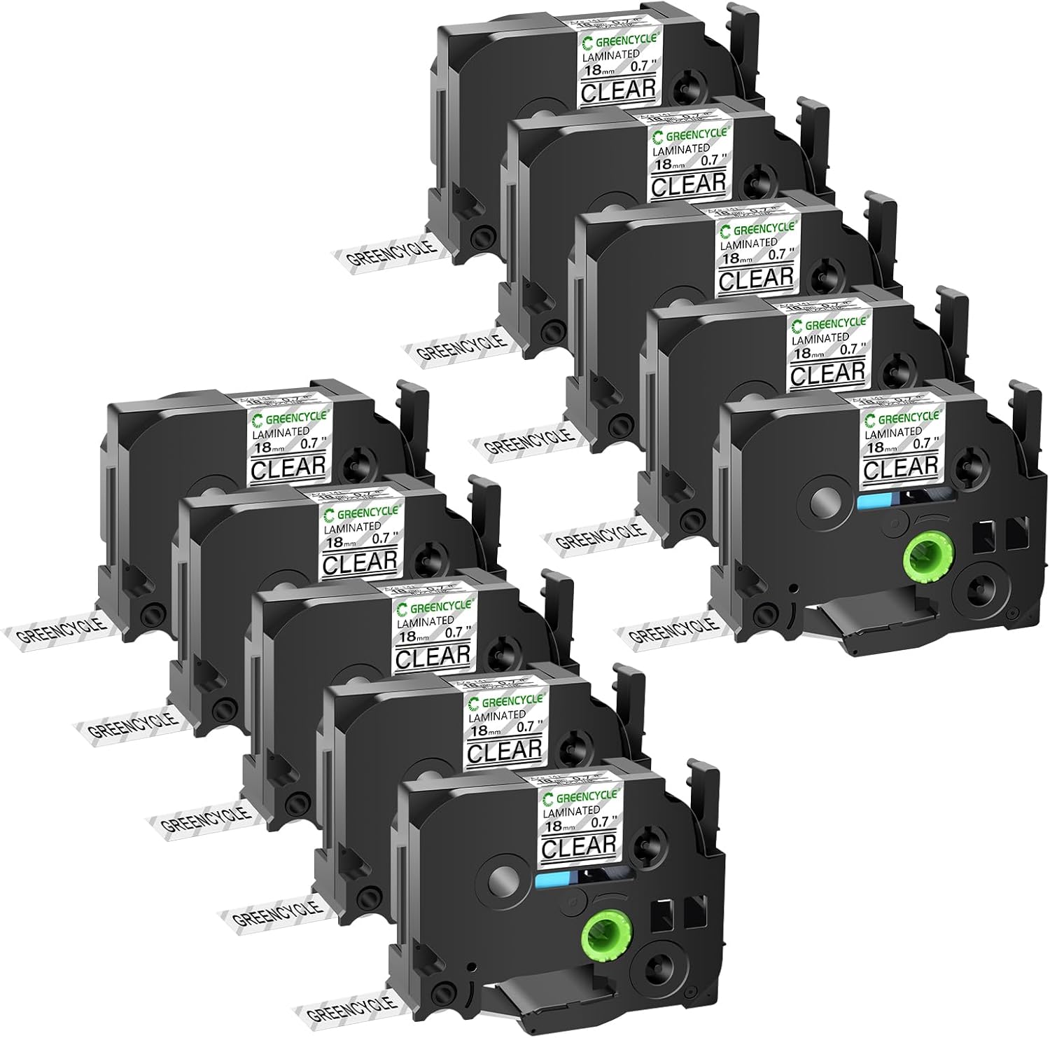 GREENCYCLE 10 Pack Compatible Black on Clear Label Tape