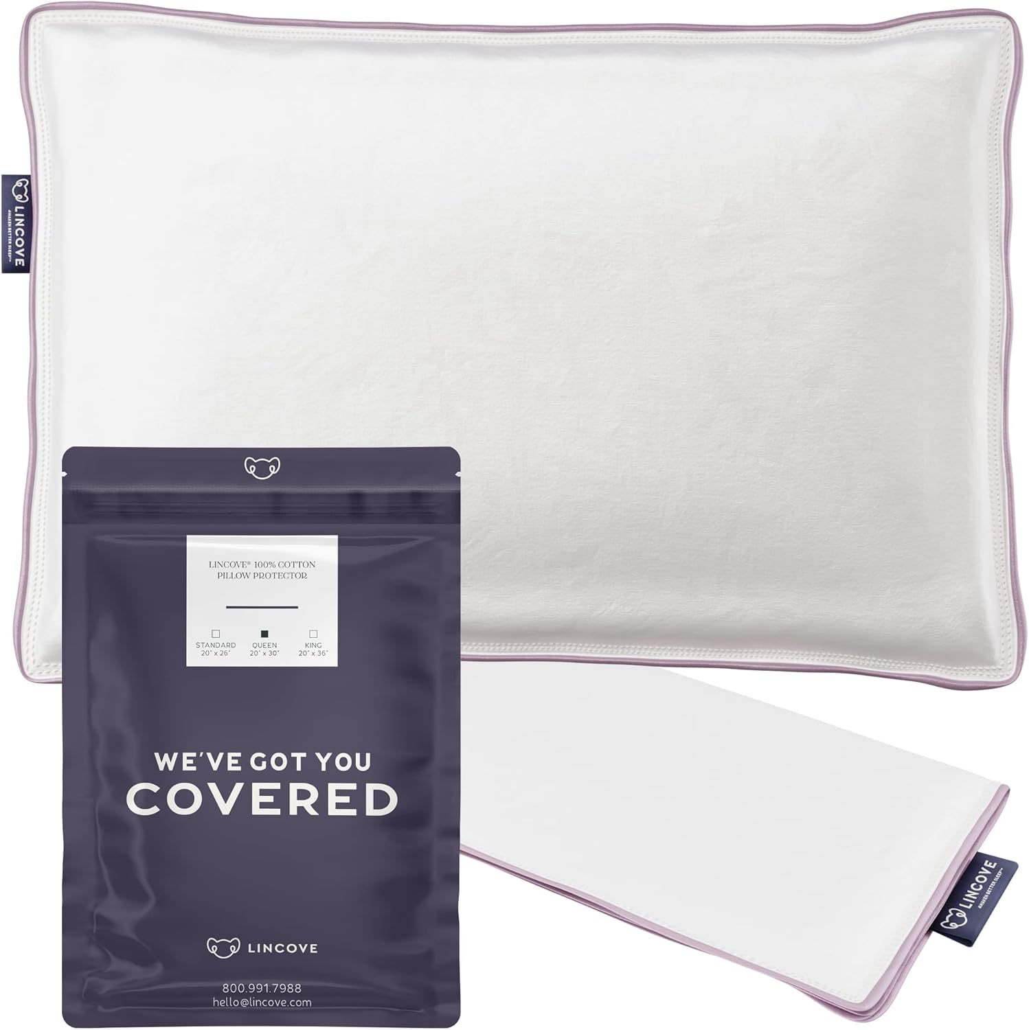 Lincove 100% Cotton Sateen Pillow Protector Cover for Comfort