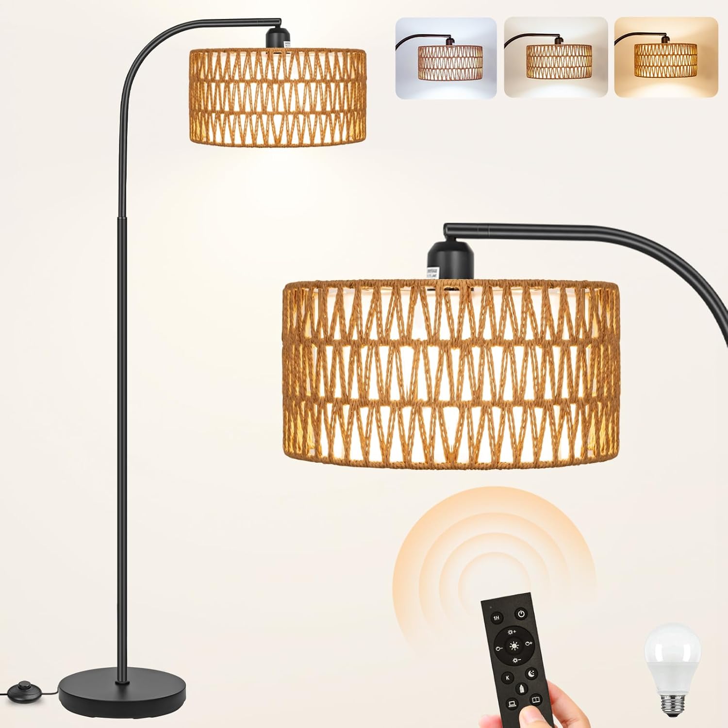 Rattan Floor Lamps for Living Room with Stepless Dimming Feature