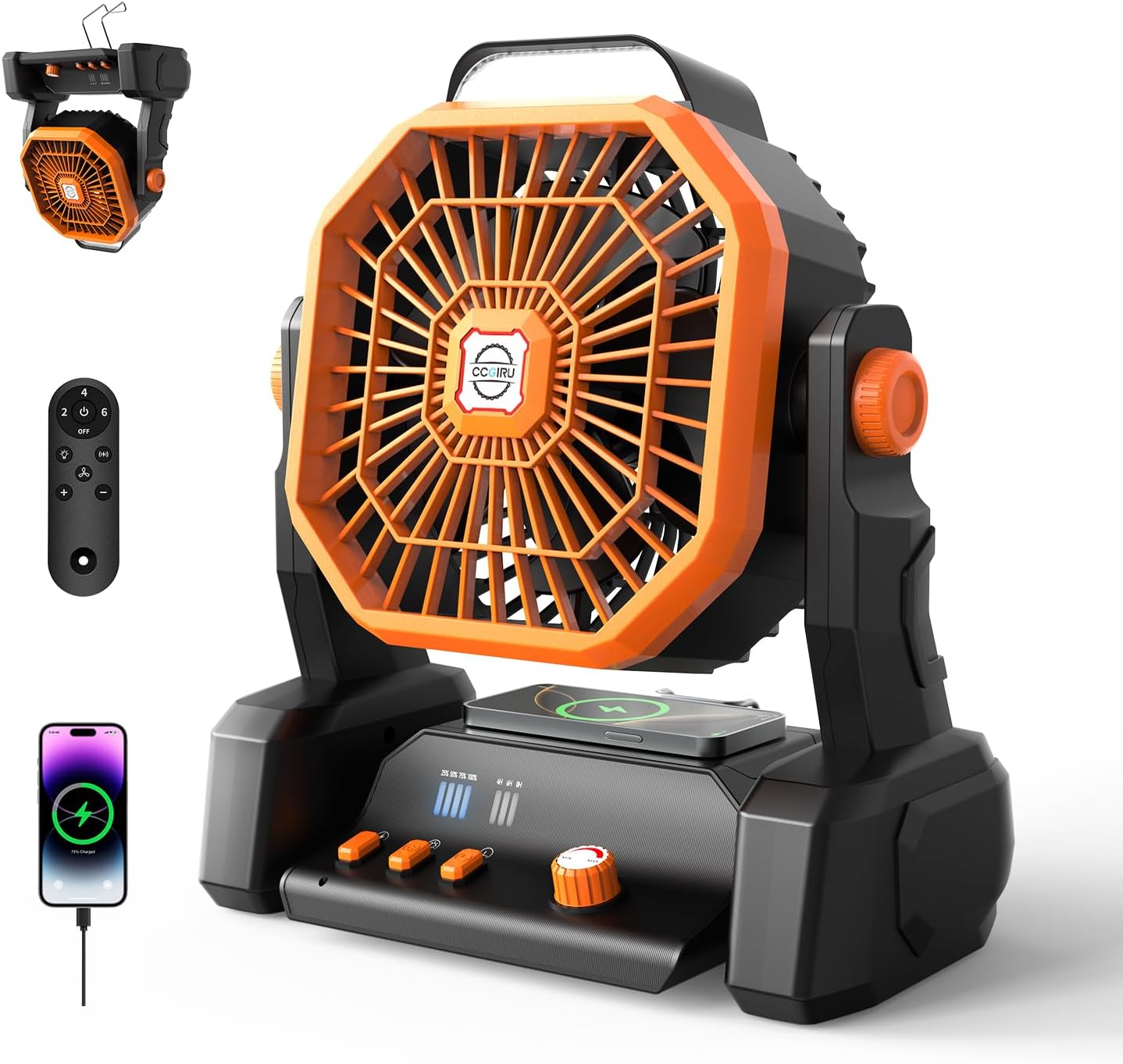 Rechargeable Camping Fan: 20,000mAh Power, Remote Control