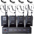 4 Channel UHF Wireless Microphone System with Lavalier Headset Mics