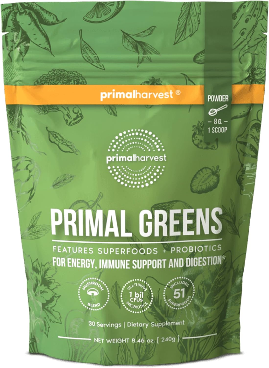 Primal Harvest Super Greens Powder for Energy and Detox Support