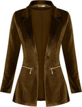 Genhoo Women's Long Sleeve Velvet Blazer Cardigan Jacket - Sleek