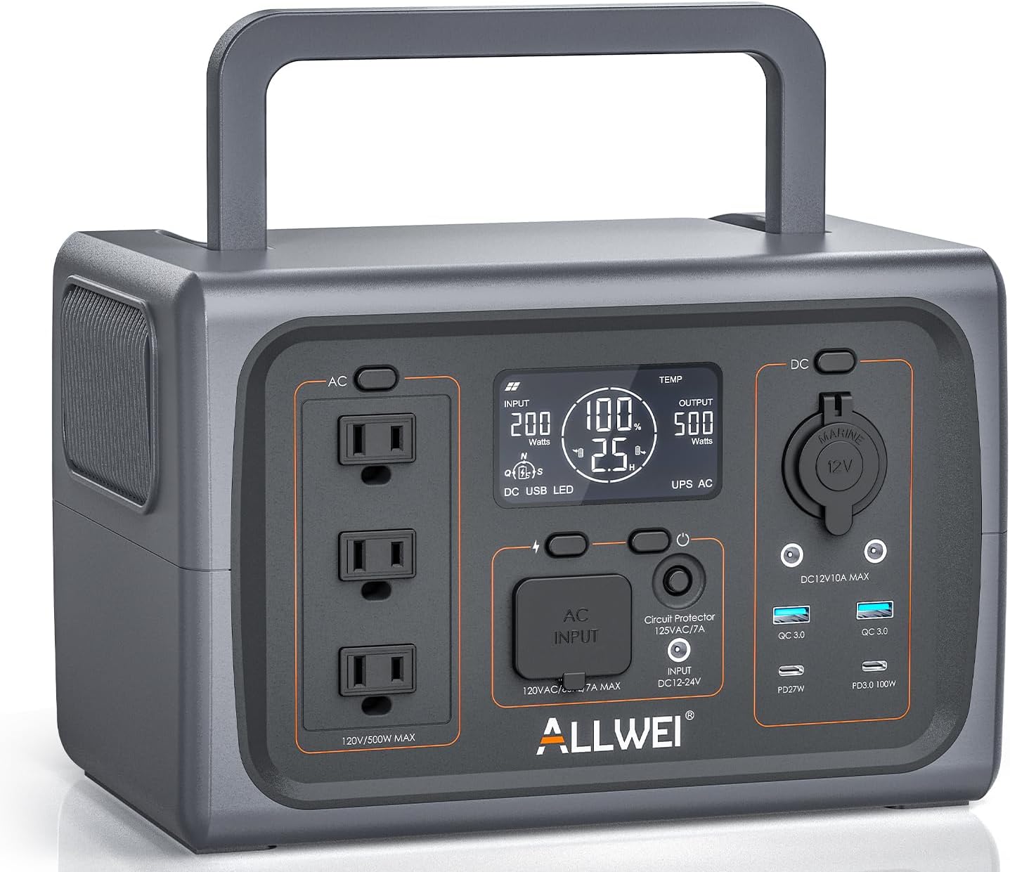 ALLWEI 500W Portable Power Station: Fast Charging, UPS Function