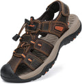 FLARUT Men's Sport Sandals Closed Toe Leather Trail Sandals Sole