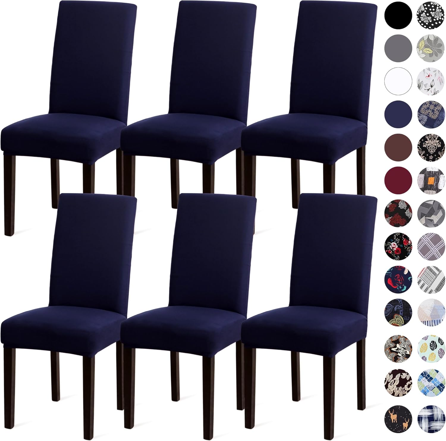 Sufdari Dining Chair Covers Set of 6 - Navy Blue Spandex Slipcovers