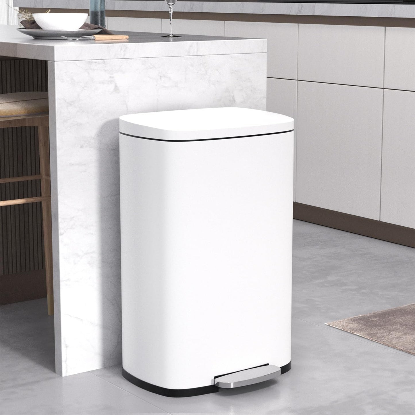 50 Liter Kitchen Trash Can with Lid - Stainless Steel Design