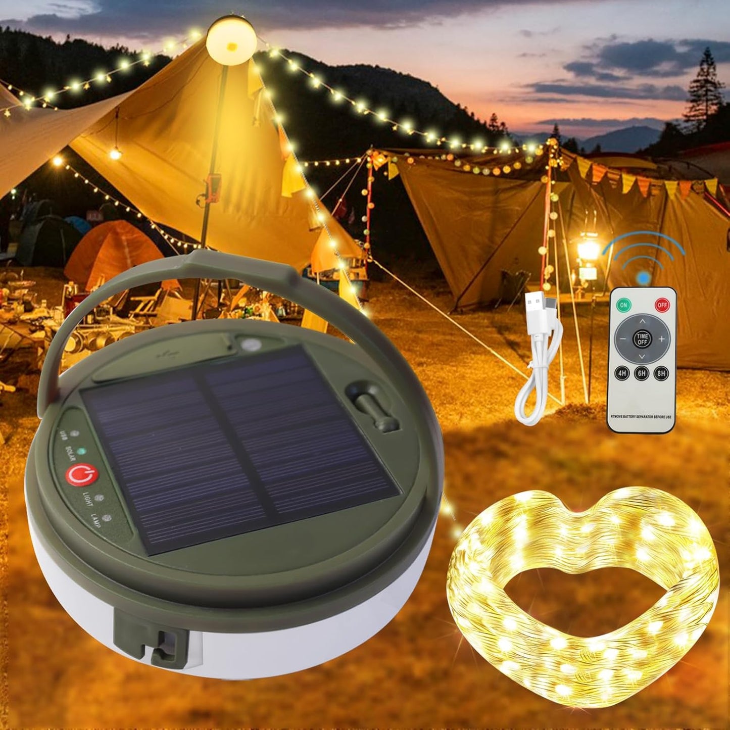 Ultra Bright Solar Camping Lights - 8 Modes, Remote Control, Waterproof - MQUPIN