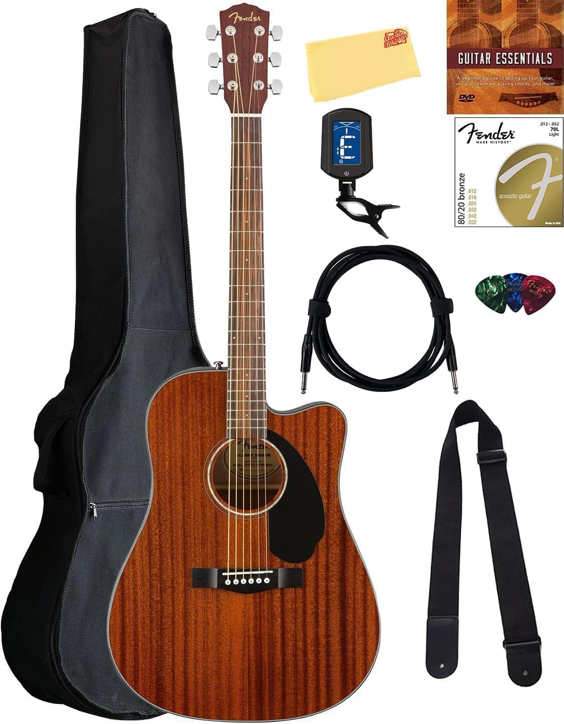 Fender CD-60SCE Acoustic-Electric Guitar Bundle with Accessories