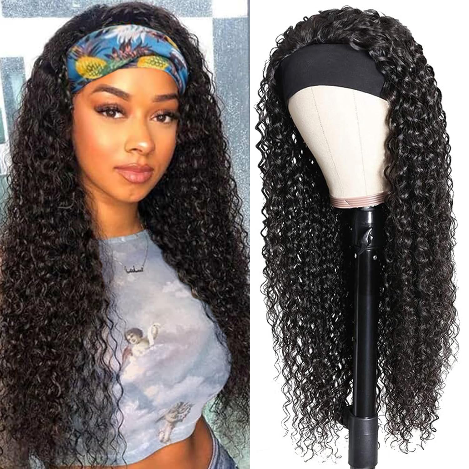 Headband Wig Human Hair Deep Wave 20 Inch for Black Women