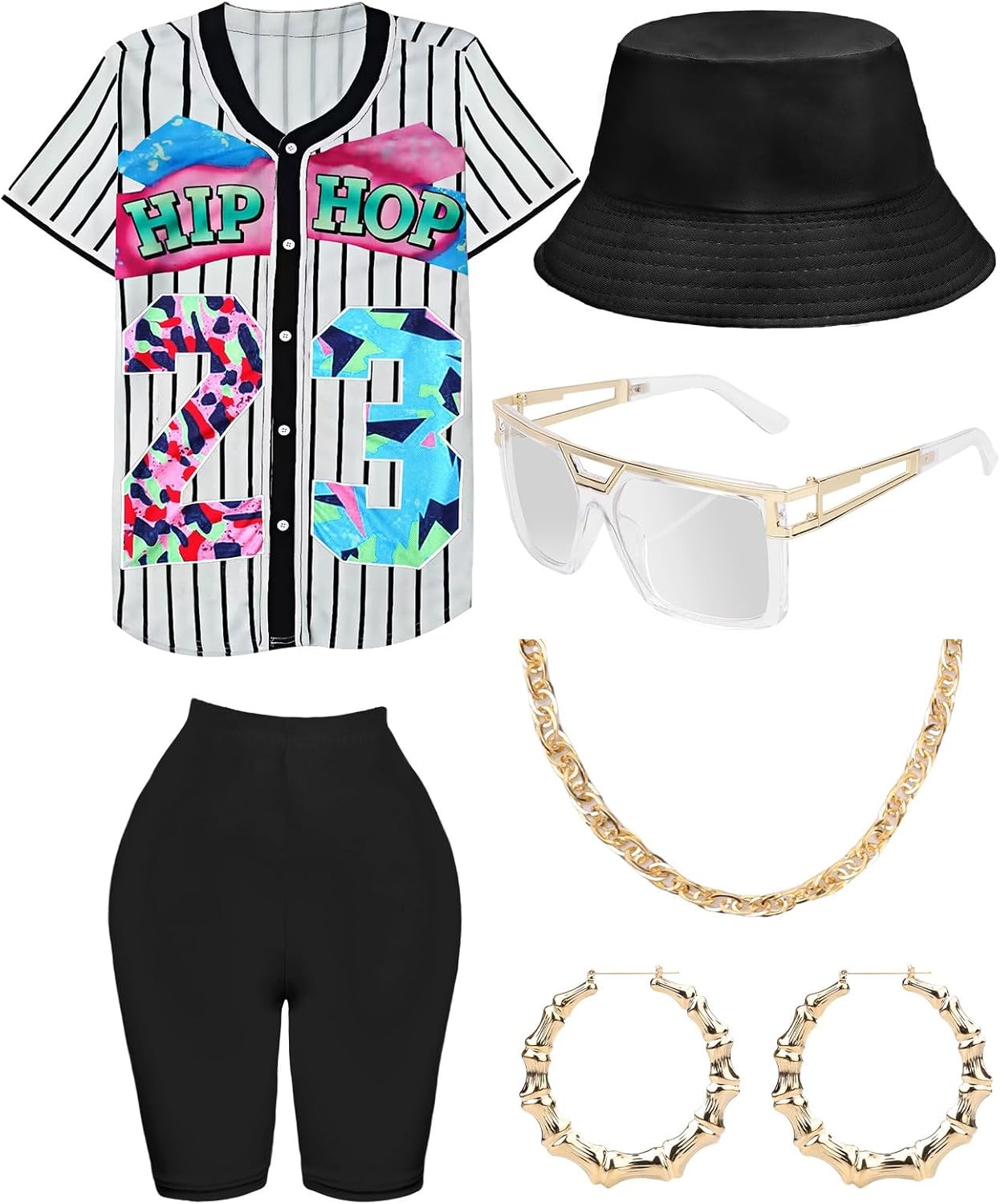 80s 90s Outfit for Women, Hip Hop Costume with Accessories