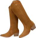 Suede Knee High Cowboy Boots for Women - Comfortable Low Heel