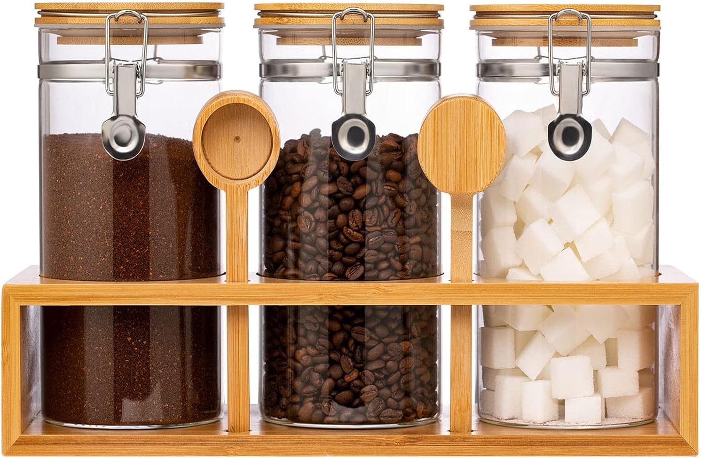 Glass Coffee Sugar Containers with Shelf for Kitchen Storage