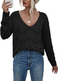 Women's Crochet Sweater Top Deep V Neck Pullover - Cozy Fall Style