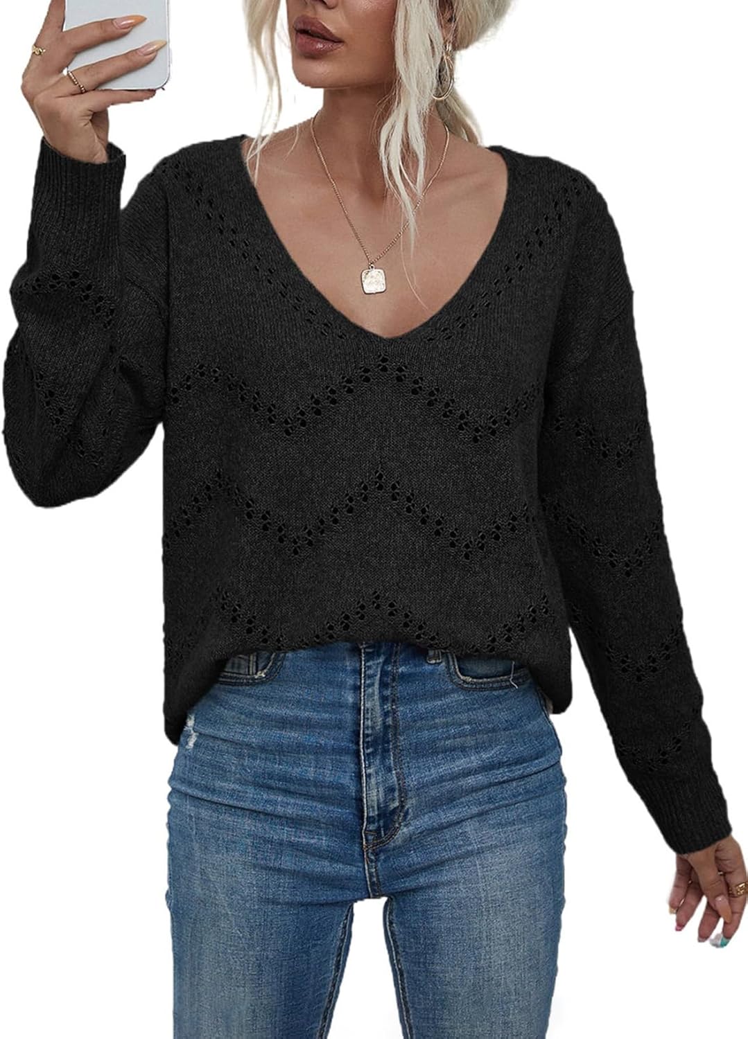 EVALESS Women's Crochet Sweater Top for Cozy Fall Fashion 2025