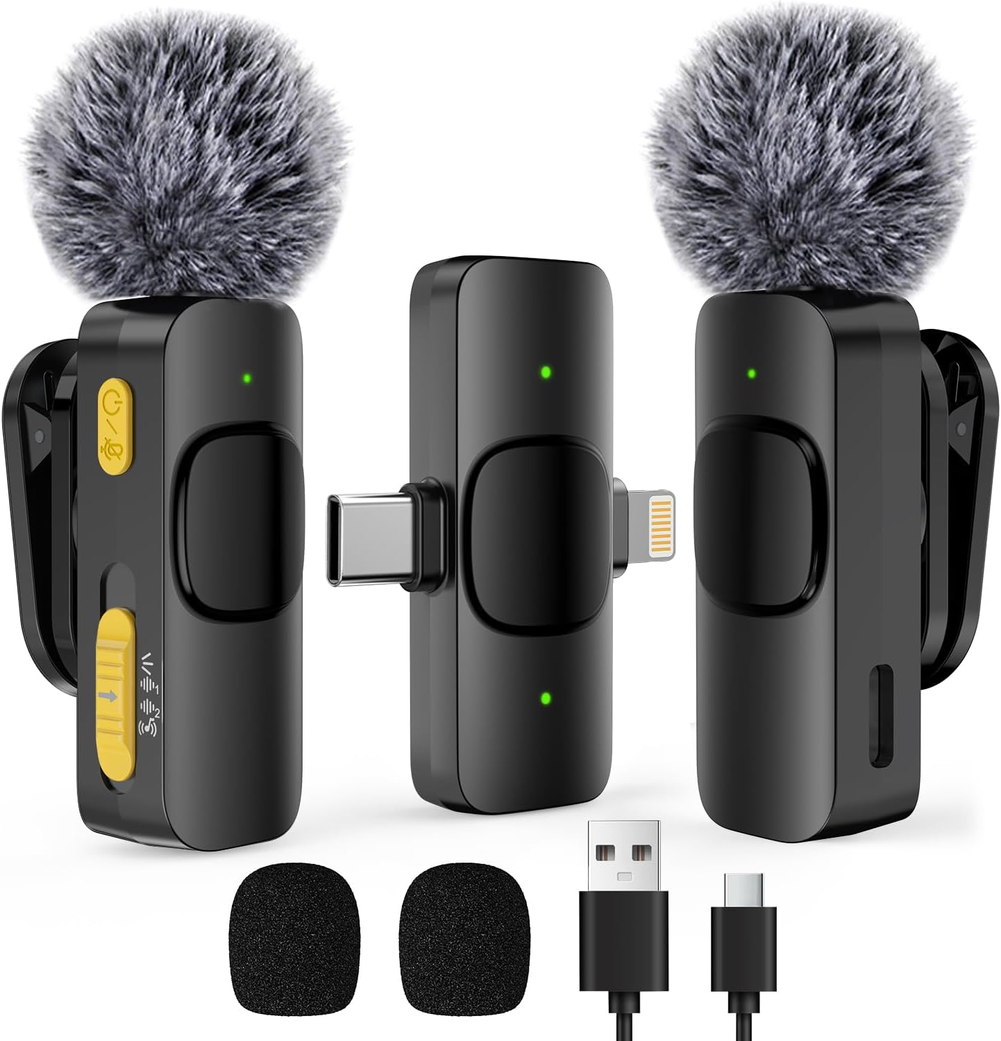 2-Pack Wireless Lavalier Mini Microphone for iPhone and Android