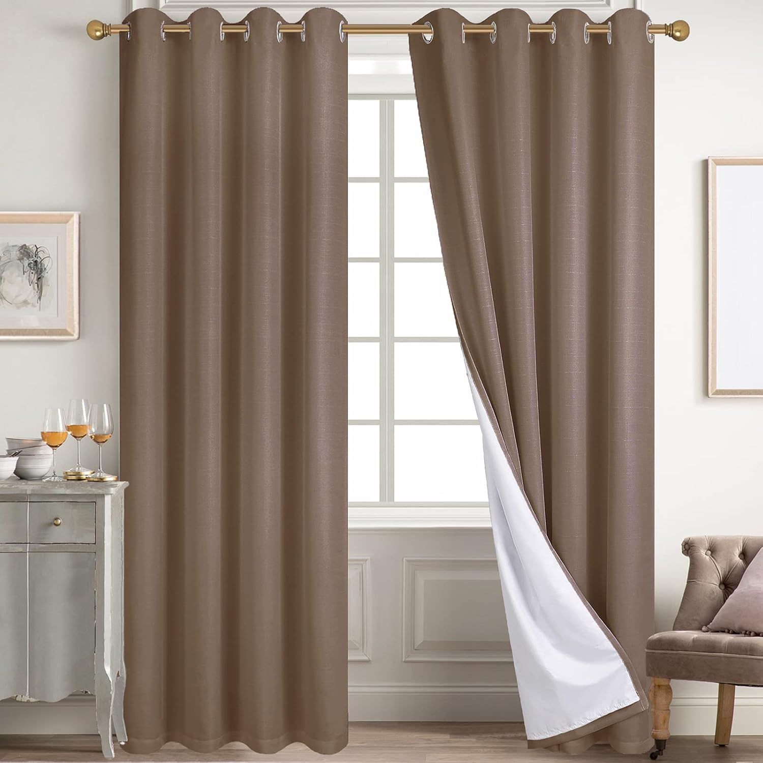 Diraysid 100% Blackout Curtains for Bedroom - Elegant Linen Drapes