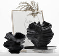 Ceramic Vase Set of 2 - Black Flower Shape Vases for Modern Decor