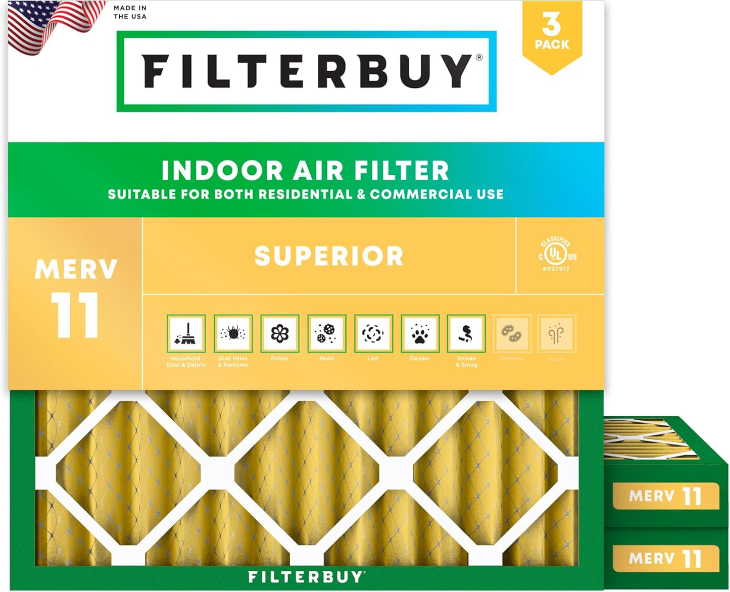 Filterbuy 24x24x2 Air Filter MERV 11 for Pet & Allergy Defense